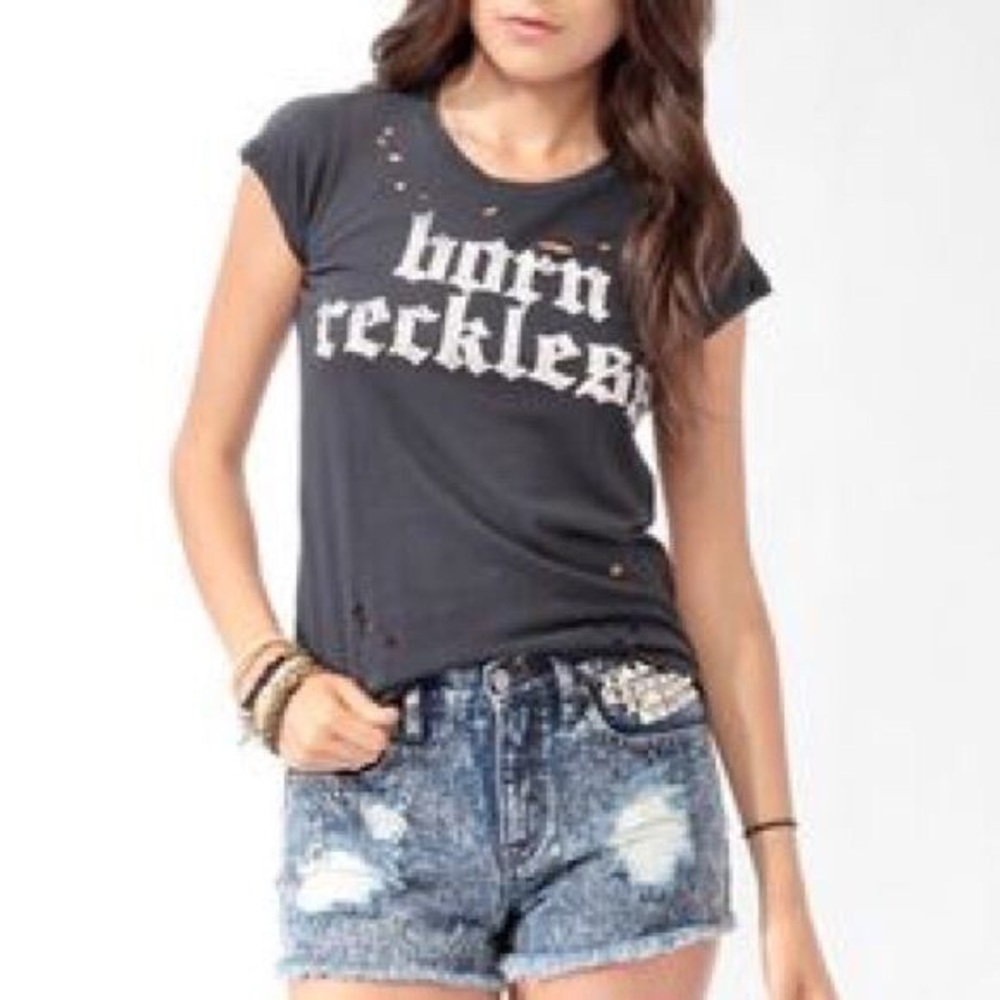 Forever 21 gray distressed Born Reckless tee